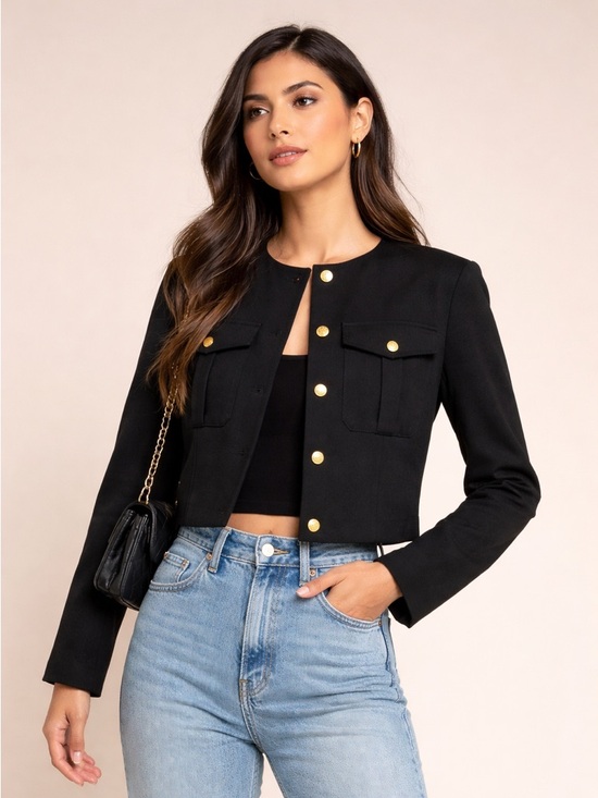 Abercrombie & Fitch Jackets & Blazers - Abercrombie & Fitch Cropped Blazer Black Gold Button Jacket Structured XL NWT